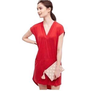 Anthropologie Dolan Left Coast Lola Cocoon Red Tunic Dress V Neck Size XS